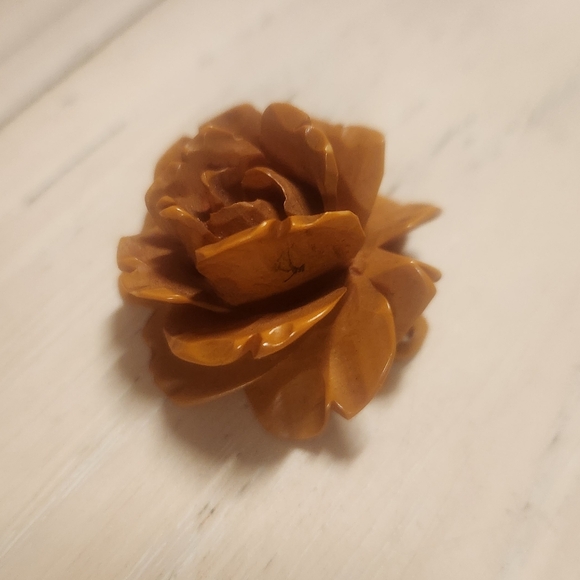 Antique Art Deco Bakelite Orange Brown Rose Pendant EUC Collectors Know main image 5